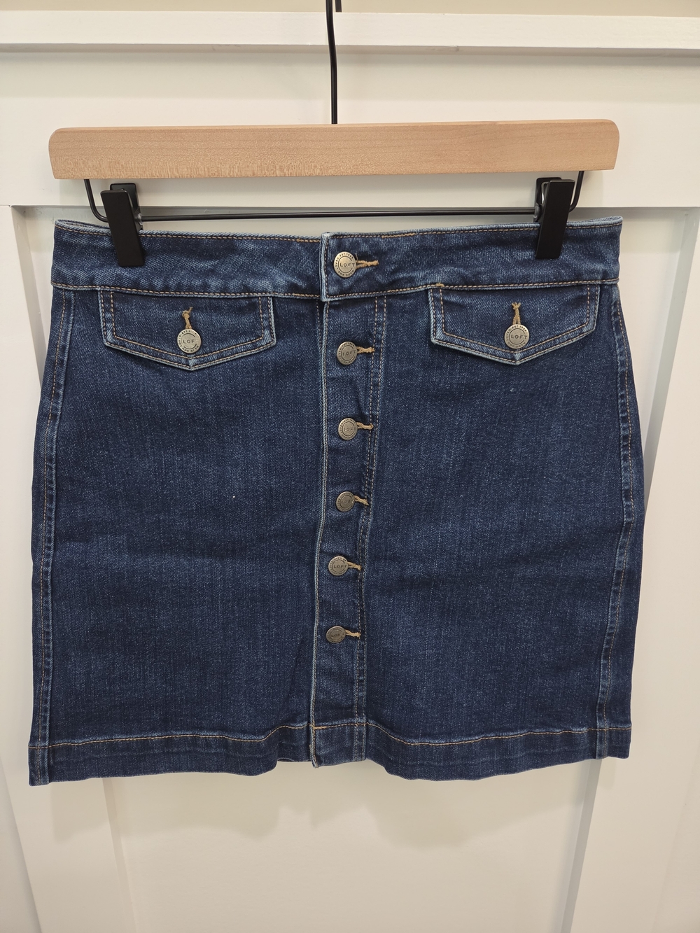 LOFT Dark Blue Button-Front Denim Mini Skirt